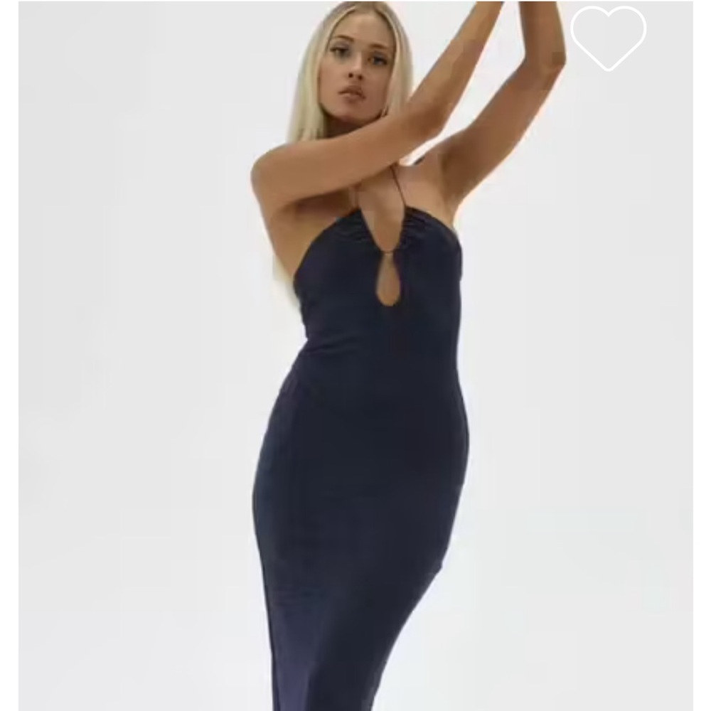 Blue Bodycon Cocktail Dress with Plunge Halter Neckline